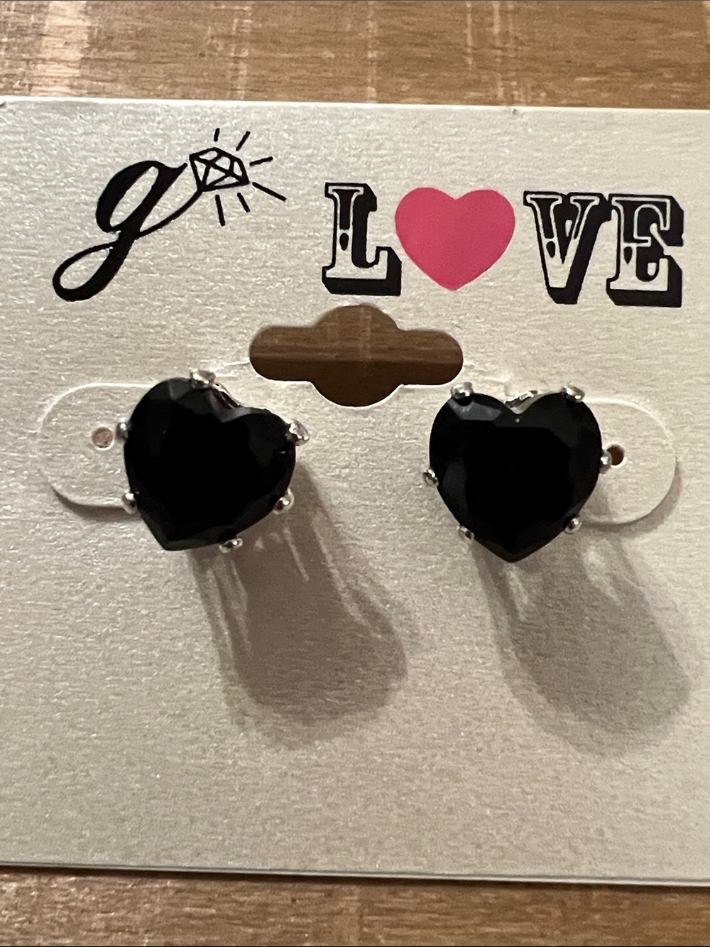 3/$18 g love Heart Stud Earrings - Black Crystal Heart Earrings Lot 742